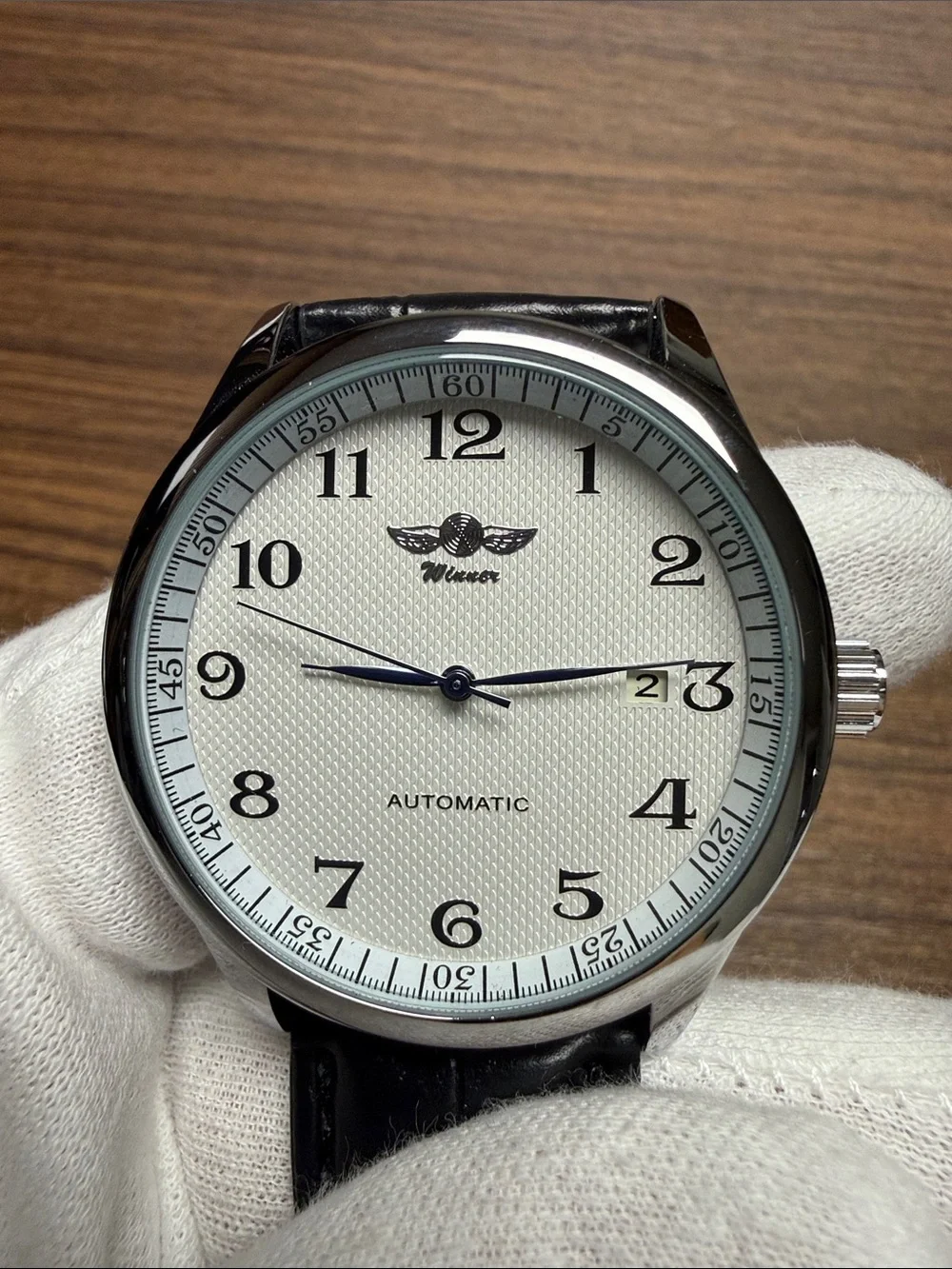Winner Automatic Men's Watch - White Dial, Black Strap